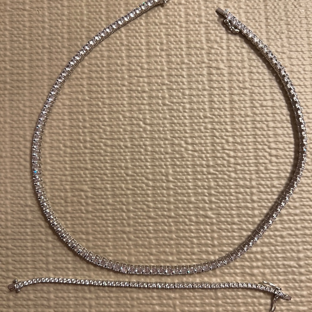 Diamond tennis bracelet and necklace